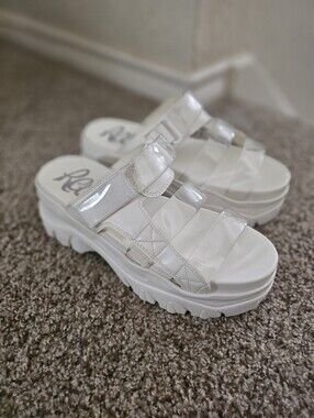 Rebels White Platform Wedge Slide Summer Sandals Adjustable Clear Straps 39 US 8